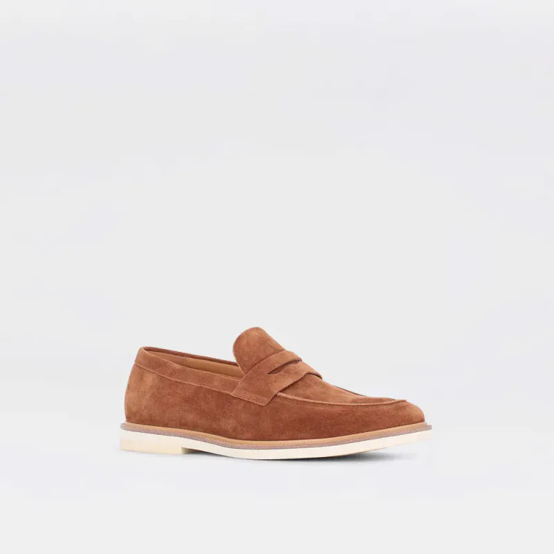 Pepper - camelbrun penny loafer til herre i semsket skinn