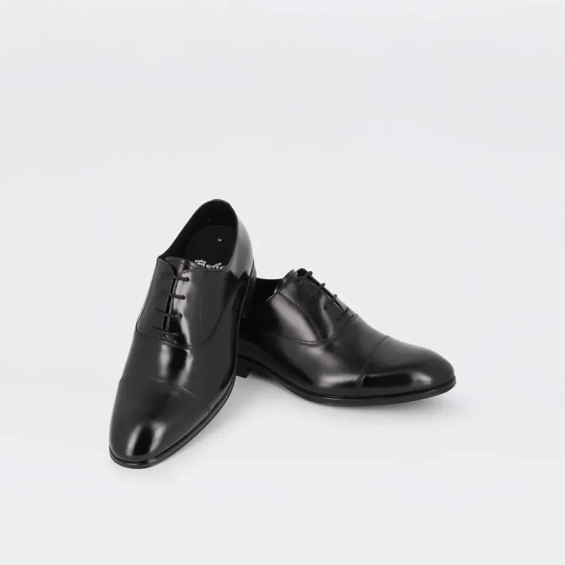 Comfort Oxford - sorte oxford pensko til herre i glanset skinn