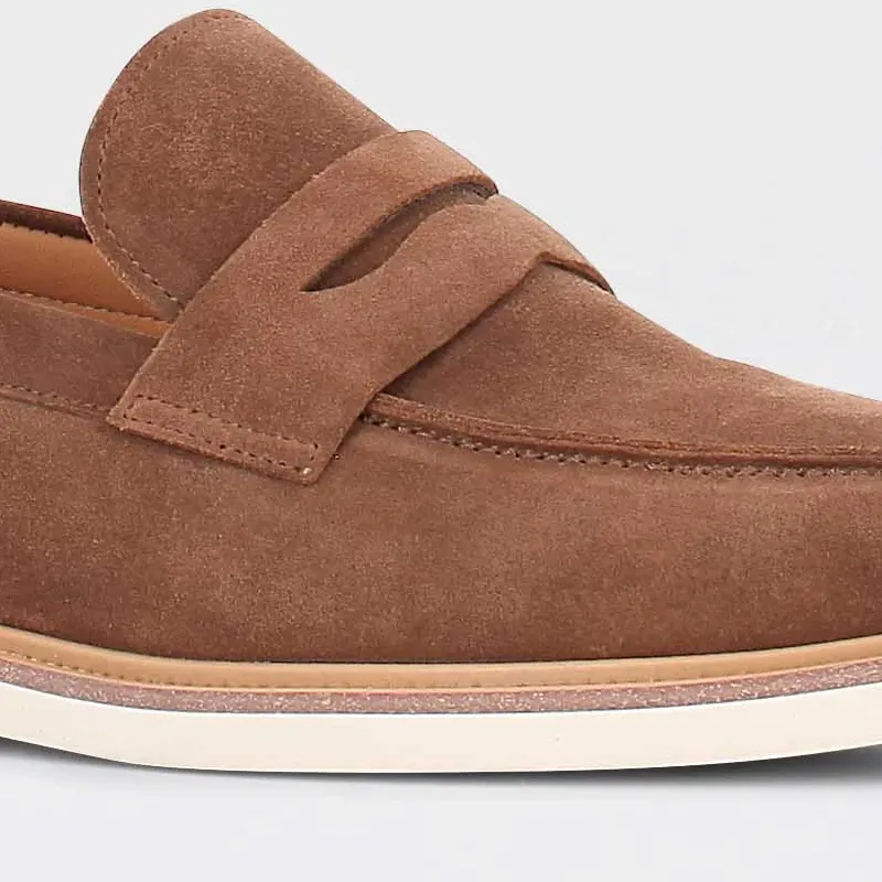 Pepper - mørkebrun penny loafer til herre i semsket skinn