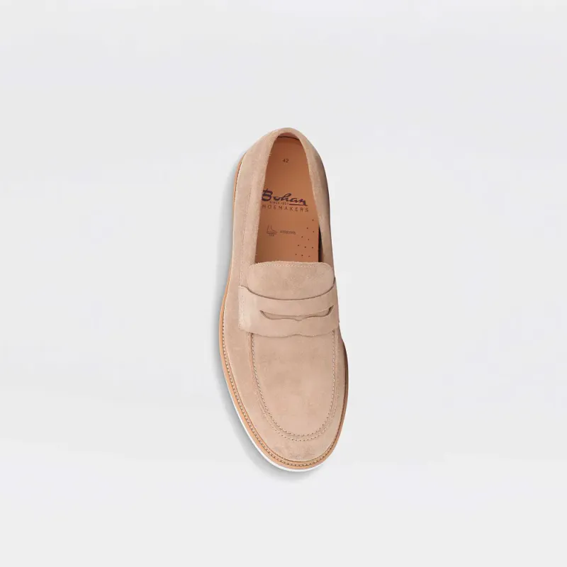 Pepper - sand-beige penny loafer til herre i semsket skinn