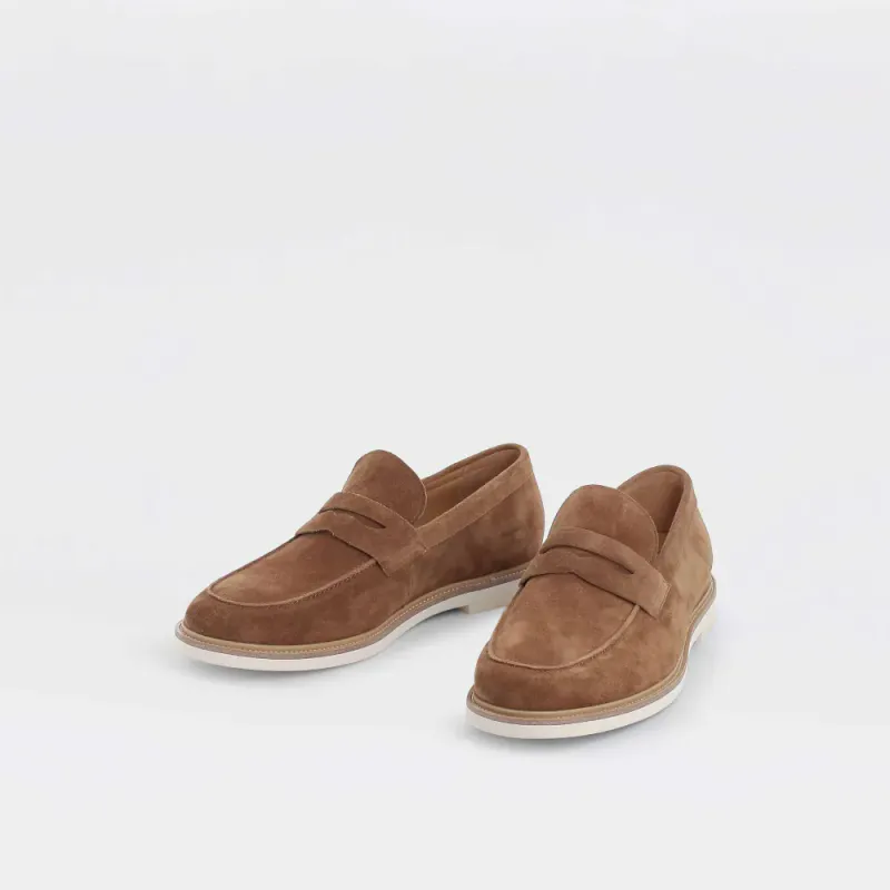 Pepper - camelbrun penny loafer til herre i semsket skinn